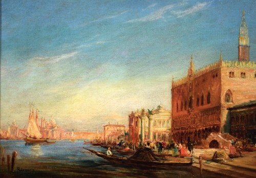 Tableaux et dessins Tableaux XIXe siècle - Venise, Bassin de Saint-Marc et Palais Ducal - Ecole française du XIXe